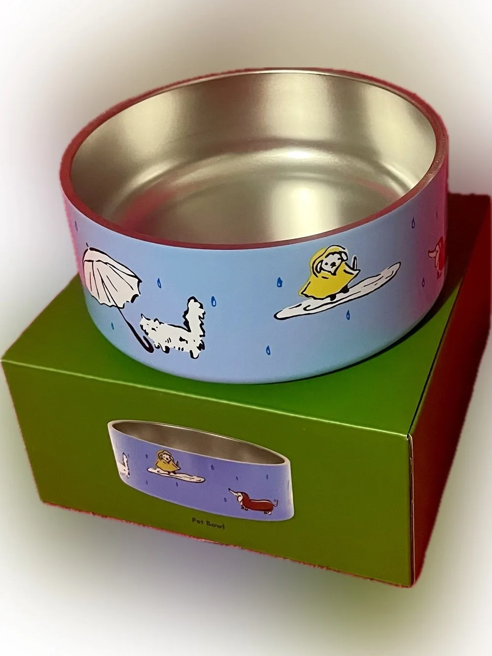 kate spade Blue and Gold Raining Cats & Dogs Pet Bowl